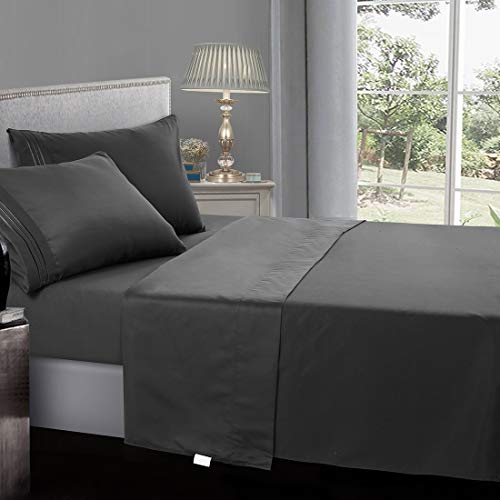 Product Cover INGALIK Bed Sheet Set 4 Piece 120 GSM Brushed Microfiber,1800 Series Hotel Luxury Bedding Sheets,Ultra Soft, Fade Resistant,No Shrinkage,Hypoallergenic,Deep Pocket（Dark Grey,Queen）