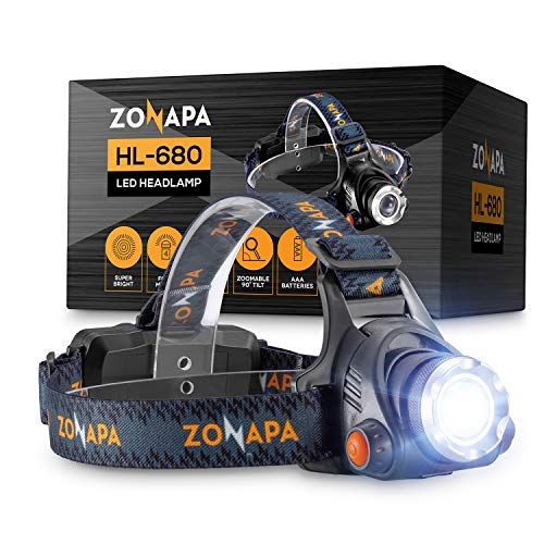 Product Cover ZONAPA HL-680 LED Headlamp Flashlight, High Lumen Broad Beam Clarity with Low, Strobe, High, and SOS Lighting, Adjustable Head Strap, Camping, Hiking, or Backpacking