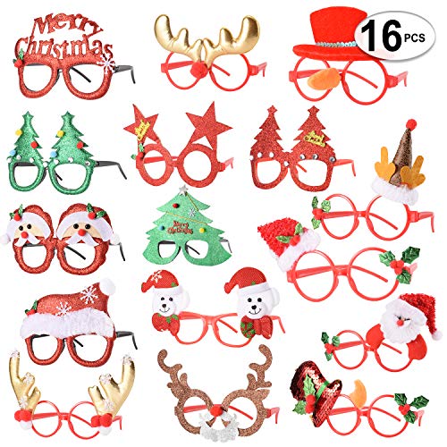 Product Cover 16 PCS Holiday Glasses,Cute Christmas Glasses Frames,Flexibility to Fit All Sizes,Great Fun and Festive for Annual Holiday and Seasons Themes, Christmas Party,Christmas Dinner,photos booth.