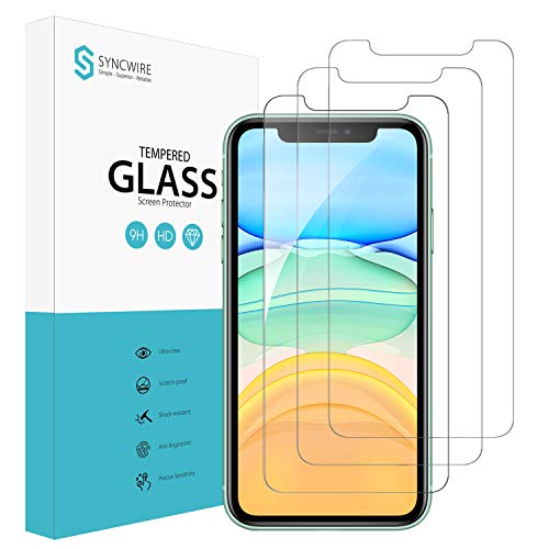 Product Cover Syncwire Screen Protector for iPhone 11, iPhone XR (3-Pack), Anti-Fingerprint Tempered Glass Screen Protector (9H Hardness, 6X Stronger, Installation Frame, Bubble Free)