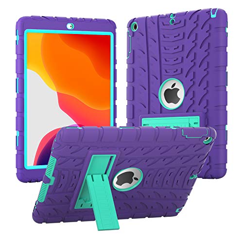 Product Cover iPad 6th Generation Cases, iPad 9.7 Case 2018 (9.7'' Air 1st/5th/6th 2017/2018) Heavy Duty High-Impact Shock Absorbent Silicone + Hard PC Bumper Protective Case (Purple/Cyan)