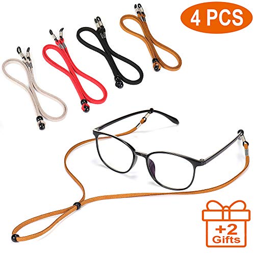 Product Cover 4PCS Premium Leather Eyeglass Straps, Adjustable Eyewear Retainers, Non-slip Eyeglass Chains Lanyard, Universal Glasses Holder for Men Women and Kids, Free Gift Glasses Cloth and Screwdriver