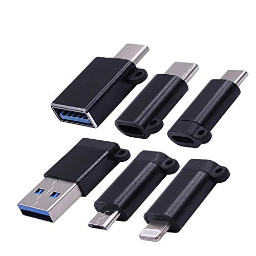 Product Cover USB Type C Adapter Kit with Keychain - USB C to Micro USB,USB C to USB 3.0,USB C to Iightning (Male to Female, Female to Male),Data Sync and Charging,Not Compatible with Earphones(Pack of 6)