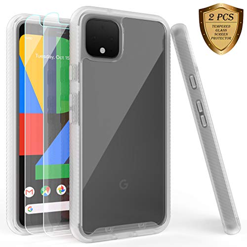Product Cover Google Pixel 4 Case, Pixel 4 Case with Tempered Glass Screen Protector [2 Pack],Rugged Shockproof Clear Multicolor Series Bumper Cover for Google Pixel 4-Matte Clear