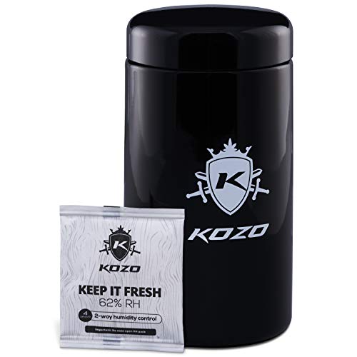 Product Cover KOZO Smell Proof Stash Jar - Stylish 1 oz Size (500 ml) - Made of Black Glass, with High UV Protection. Airtight Container with Humidity Pack. Discreet Accessory to keep your Herbs Fresh for Longer
