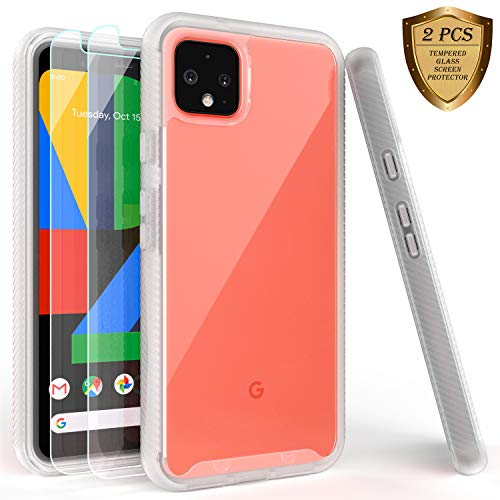 Product Cover Google Pixel 4 XL Case, Pixel XL 4 Case with Tempered Glass Screen Protector [2 Pack], Rugged Shockproof Clear Multicolor Series Bumper Cover for Google Pixel 4 XL-Matte Clear