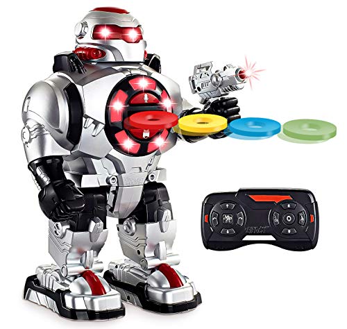 Product Cover Latest 2019 Model RoboShooter Remote Control Robot Toy For Boys & Girls Aged 5 6 7 8 9 And Up, Toy Robot For Kids Now With Voice Recording - RC Robot For 5+ Year Olds - Fires Disks, Dancing & Talks