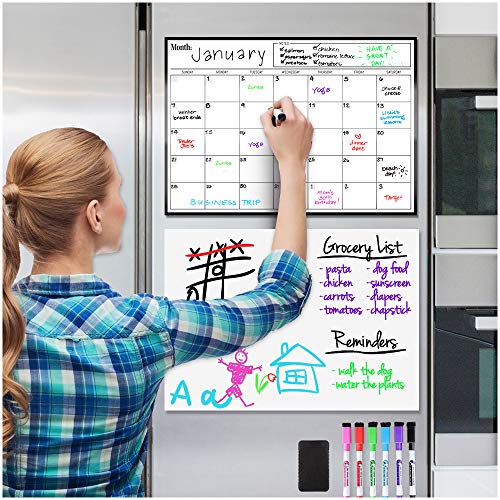 Product Cover Magnetic Dry Erase Calendar and Whiteboard Bundle for Fridge: 2 Boards Included - 17x12