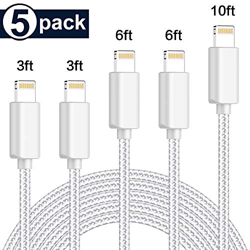 Product Cover AYNGWRNB MFi Certified 5Pack[3-3-6-6-10 ft] Nylon Braided Cell-Phone Charging Cable USB Fast Charging & Syncing Long Cord,iPhone Charger Compatible iPhone XS/Max/XR/X/8/8P/7/7P/6/iPad/iPod