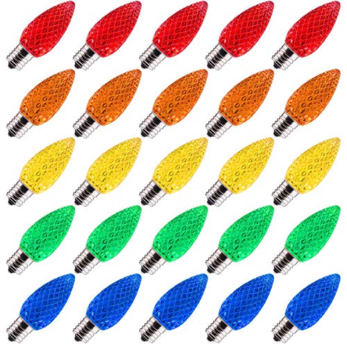 Product Cover Brightown 25 Pack C9 LED Replacement Christmas Light Bulb, C9 Shatterproof LED Bulb for Christmas String Light, E17 Intermediate Base, Commercial Grade Dimmable Bulbs, 2 Diode (LED's), Multicolor