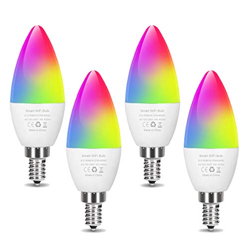 Product Cover Smart LED Light Bulb E12 Candelabra Bulb WiFi Color Changing LED Bulbs, Dimmable Ceiling Fan Light 40W Equivalent, Smart Chandelier Lighting Work with Alexa Google Home for Home Room Decor (4 Pack)