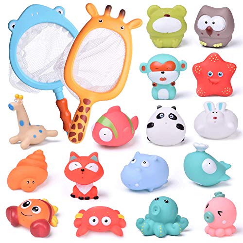 Product Cover FunLittleToy 18 PCs Baby Bath Toys with Soft Cute Ocean Animals Bath Squirters and Fishing Net, Water Toys for Kids, Birthday Gifts for Boys & Girls