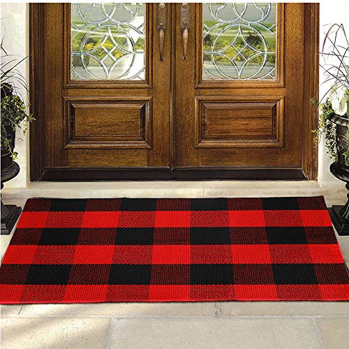 Product Cover Buffalo Plaid Rug - YHOUSE Checkered Indoor/Outdoor Door Mat Outdoor Doormat for Front Porch/Kitchen/Laundry Room Welcome Layered Mat (23.6