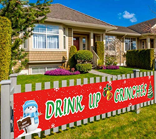 Product Cover Colormoon Large Drink Up Grinches Christmas Banner, Christmas Party Supplies Decoration, Xmas Party Holiday Decoration, Indoor Outdoor (9.8 x 1.5 feet)