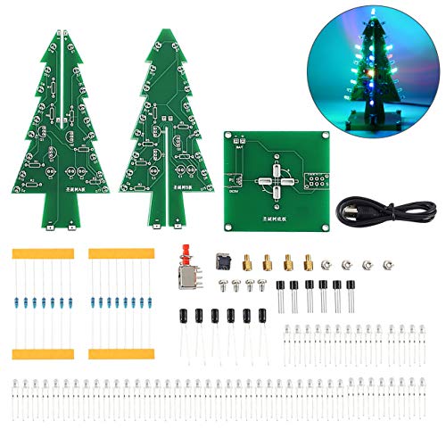 Product Cover WHDTS RGB LED Flashing Christmas Tree DIY Kits Electronics Soldering Colorful 3D Xmas Tree DIY Module Funny Kits 1.6mm PCB Board for Soldering Practice Learning