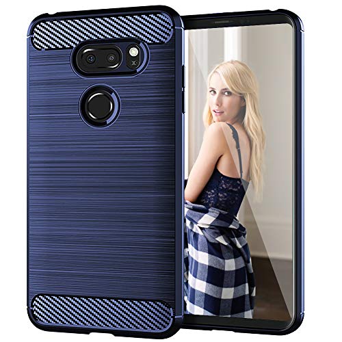 Product Cover LG V30/LG V30 Plus/LG V30S ThinQ/LG V35/LG V35 ThinQ Case,Slim Thin Silicone Soft Skin Flexible TPU Gel Rubber Anti-Scratch Shockproof Carbon Fiber Pattern Protective Case Cover for LG V30,Blue
