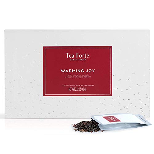 Product Cover Tea Forte Warming Joy Single Steeps Loose Leaf Tea Sampler Gift Set, Assorted Variety Holiday Tea Box, 15 Single Serve Pouches, Festive Winter Spice Blends