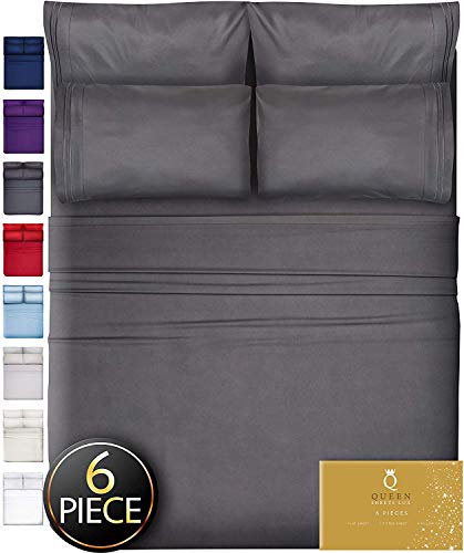Product Cover 6 Piece Queen Sheets Bed Sheets Queen Size - Sheets Queen Size Sheets Queen Bed Sheets Queen Sheet Set Queen Size 6 Piece Deep Pocket Queen Sheets Microfiber Sheets Queen Bedding Sets Sheet Gray