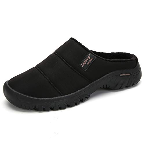 Product Cover UBFEN Mens Womens Winter Warm Slippers with Fuzzy Plush Lining Slip on House Shoes with Indoor Outdoor Casual Black