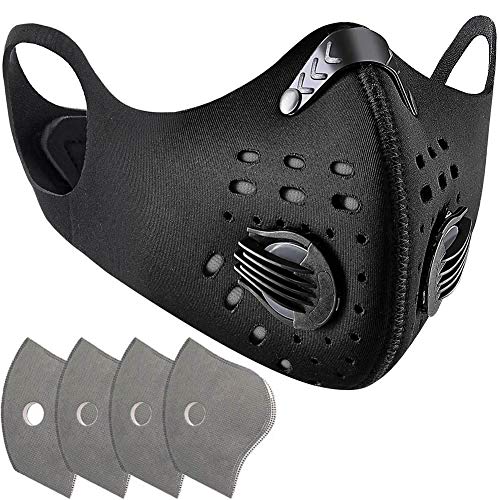 Product Cover Dust Mask - Anti Pollution Breathable Respirator Mask (4 N99 Filter Replacement + 2 Valves) Carbon Activated Filtration - Washable and Reusable Neoprene Face Mask(Earrings-black)