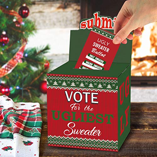 Product Cover ORIENTAL CHERRY Christmas Party Supplies - Ugly Sweater Contest Ballot Box and 50 Voting Cards - Fun Navidad Xmas Decorations for Office Holiday Party Friends Get Together