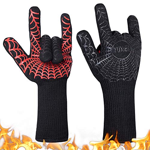 Product Cover YUXIER Oven Gloves, Hot BBQ Grill Gloves,1472°F Oven Mitts for Cooking, Grilling, Kitchen, Smoker Baking, Barbecue, Fireplace, Welding, Cutting 1 Pair ... (13inch, Red)