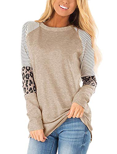 Product Cover ZC&GF Women's Long Sleeve Shirts Round Neck Leopard Printed Striped Colorblock Casual Blouse Tops