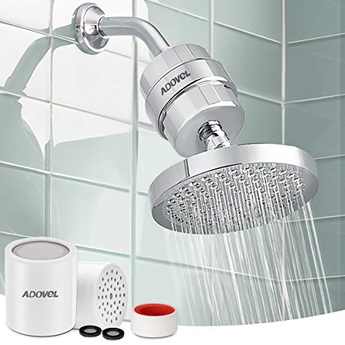 Product Cover ADOVEL High Output Shower Head and Hard Water Filter, 15 Stage Shower Filter Removes Chlorine & Harmful Substances, Water Softener Showerhead for Bathroom, Rain Shower, 1 Replaceable Filter Cartridge