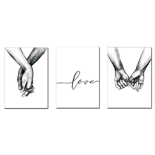 Product Cover AEVIO Love and Hand in Hand Wall Art Canvas Print Poster Black and White Sketch Art Line Drawing Decor for Living Room Bedroom (Set of 3 Unframed, 12x16 inches)