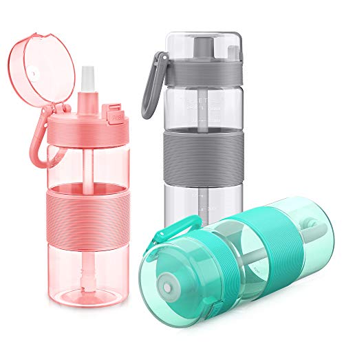 Product Cover TRIPLE TREE Water Bottle with Straw, 27oz Tritan Plasic Sports Water Bottle with Flip-Up Lid, Spring Buckle, for Outdoor Hiking Camping Travel - BPA Free (Grey)