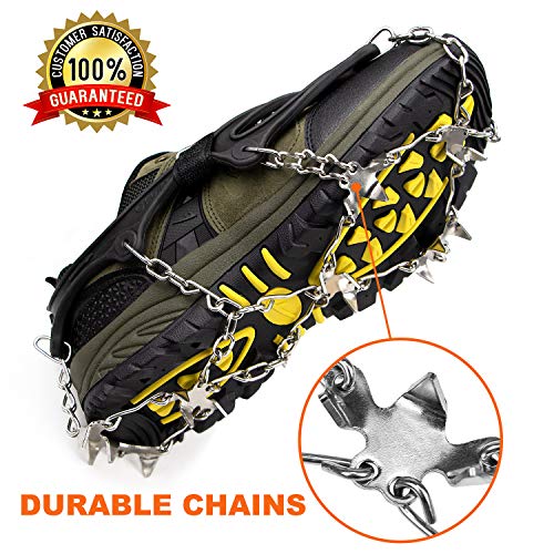 Product Cover Crampons Ice Cleats for Shoes and Boots Women Men Kids Anti Slip 19 Spikes Stainless Steel Microspikes for Hiking Fishing Walking Climbing Jogging Mountaineering