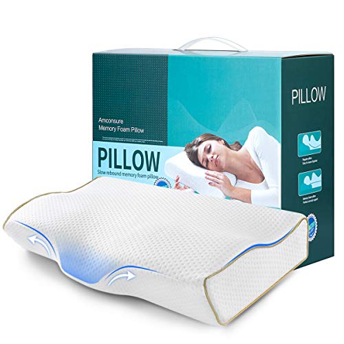 Product Cover Amconsure Memory Foam Pillow, Orthopedic Sleeping Pillows, Ergonomic Cervical Pillow for Neck Pain - for Side Sleepers, Back and Stomach Sleepers, Free Washable Breathable Pillow Case Included