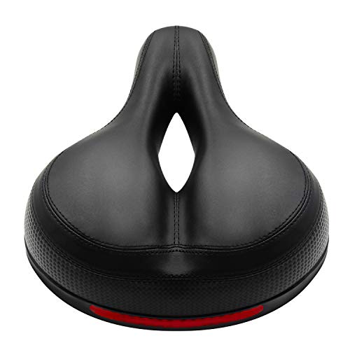 Product Cover Comfort Bike Seat - Most Comfortable Silicone Waterproof Sturdy Shock-Absorbing Bicycle Saddle Taillight Reflective Strip With Double Shock Absorber Ball Saddle ，Universal fit Saddle