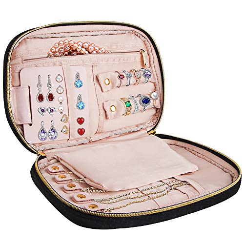 Product Cover Travel Jewelry Organizer Bag - Soft Padded Traveling Jewelry Bag Case Keep Your Earrings Necklaces Rings Bracelet Brooches Organized and Secure, Women Luggage Bags Essentials- Compact and Portable