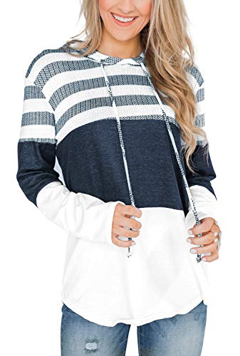 Product Cover Glanzition Womens Casual Pullover Sweatshirt Striped Color Block Drawstring Hoodies