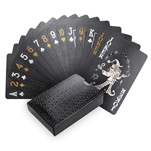 Product Cover Joyoldelf Cool Black Playing Cards, Waterproof Black-Gold Foil Poker Cards with Gift Box, Great for Magic,Water Card Games and Party