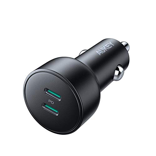 Product Cover AUKEY USB C PD Car Charger, 36W Dual Power Delivery 3.0 Ports Adapter for Google Pixel 3/3 XL iPhone11/11 Pro/XS/XS Max Nintendo Switch Samsung Galaxy S10+ Airpods Pro and More