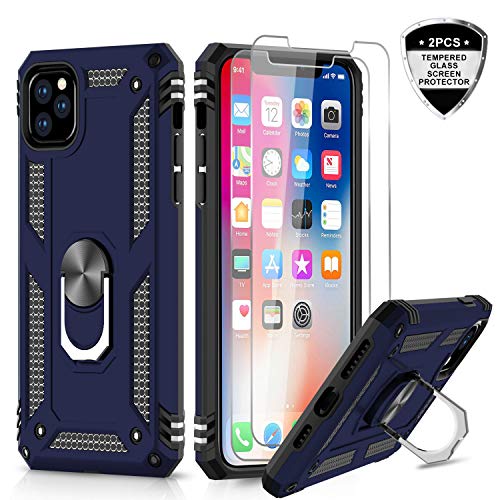 Product Cover iPhone 11 Pro Max Case with Tempered Glass Screen Protector [2Pack], LeYi Military Grade Armor Phone Cover Case with Ring Magnetic Car Mount Kickstand for Apple iPhone 11 Pro Max 6.5 inch, JSFS Blue