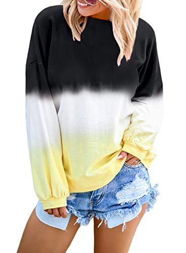 Product Cover Actloe Women Crewneck Long Sleeve Sweatshirt Color Block Tie Dye Pullovers Casual Tops