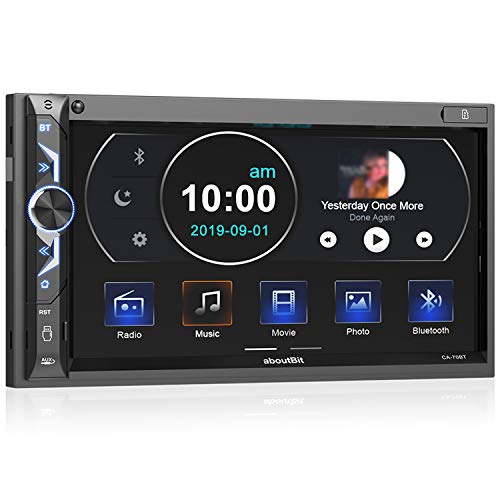 Product Cover 7 inch Double Din Digital Media Car Stereo Receiver,aboutBit Bluetooth 5.0 Touch Screen Car Radio MP5 Player Support Rear/Front-View Camera, AM/FM/MP3/USB/Subwoofer,Aux Input,Mirror Link