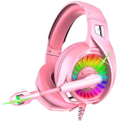 Product Cover Nivava Gaming Headset for PS4, Xbox One, PC Headphones with Microphone LED Light Mic for Nintendo Switch Playstation Computer, K7 (Pink)