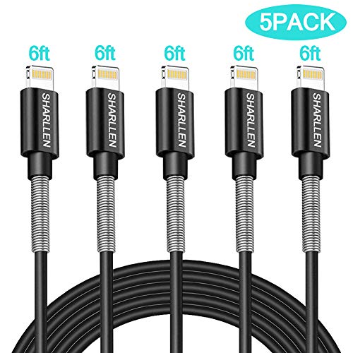 Product Cover iPhone Cable MFI Certified Lightning Charger Cable Spring iPhone Cord Fast iPhone Date Cable 5Pack 6FT USB Lightning Charging Cable Compatible iPhone XS/Max/XR/X/8/8P/7/7P/6S/iPad/iPod/IOS (Black)
