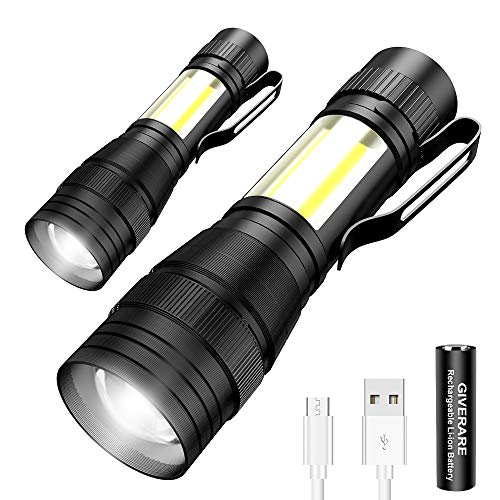 Product Cover GIVERARE 2 PCS Tactical LED Flashlight, USB Rechargeable (Battery&USB Cable Included) Flashlights, Mini Super Bright Pen Light, Zoomable 3 Modes Handheld Torch for Cycling Hiking Camping Emergency