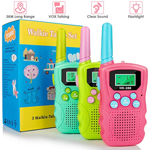 Product Cover Walkie Talkies for Kids 3 Pack, 22 Channels 2 Way Radio 3km Long Range VOX Talking With Flashlight, Kids Walkie-talkies Handheld Interphone for Age 3-12 Year Old Boys Girls Outdoor Camping Hiking