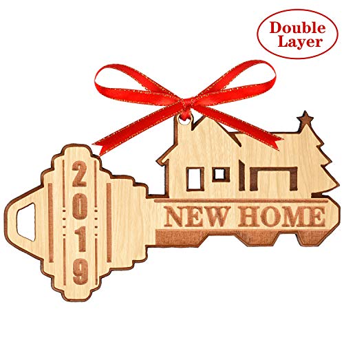 Product Cover WAVEJOE 2019 Christmas Ornament Wooden Decoration Double Layer New Home with Gift Box 1 Pack