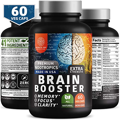 Product Cover N1 Nutrition Brain Supplement Nootropics Booster - Enhances Memory, Concentration, Focus & Clarity - Premium Brain Booster with DMAE, Bacopa Monnieri, and Gingko Biloba, 60 Veggie Caps