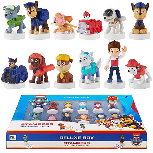 Product Cover PAW Patrol Deluxe 12-Pack Stampers - Mess-Free, Preloaded Ink Technology in 7 Colors - Collectible Rescue Pets, Including PAW Patrol Chase and Everest - Plastic Figurines Stand 2.5 to 3 in. Tall