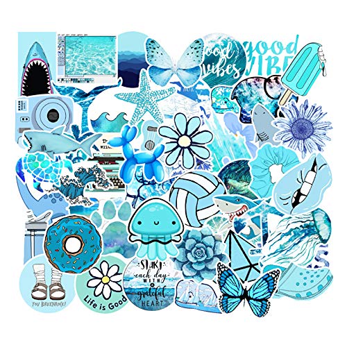 Product Cover Mai Zi Stickers for Water Bottles 50 pcs Laptop Stickers Waterproof Stickers Pack Cute Aesthetics Stickers for Teens Girls (50 Pieces blue02)