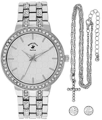 Product Cover Beverley Hills Polo Club Women's Quartz Silver Watch Set - Matching Cross Necklace- Casual Business Watch