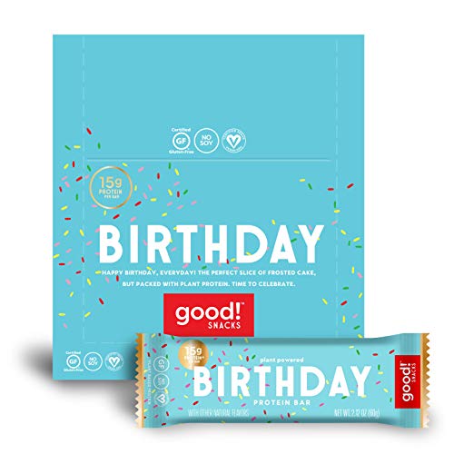 Product Cover good! Snacks Vegan Birthday Cake Protein Bar | Gluten-Free, Plant Based, Low Sugar, Kosher, Soy Free, Non GMO | 15g Protein (12 Bars)...
